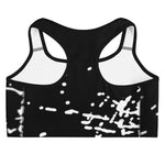 Tesla inspired apparel. Cybertruck. Steel Ball. Broken windows. Shattered image centered on sports bra.