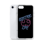 Tesla inspired apparel. EV car charger. Electric Life image centered on iPhone phone case.