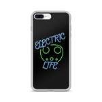 Tesla inspired apparel. EV car charger. Electric Life image centered on iPhone phone case.