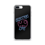 Tesla inspired apparel. EV car charger. Electric Life image centered on iPhone phone case.