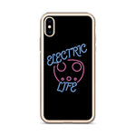 Tesla inspired apparel. EV car charger. Electric Life image centered on iPhone phone case.