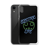 Tesla inspired apparel. EV car charger. Electric Life image centered on iPhone phone case.
