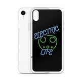 Tesla inspired apparel. EV car charger. Electric Life image centered on iPhone phone case.