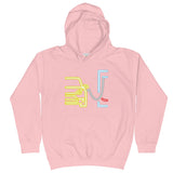 Tesla inspired apparel. Model Y at supercharger. Supercharging. Plugged In Y image centered on kids hoodie.