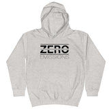 Tesla inspired apparel. EV no emissions. Electric Vehicle Car. Zero Emissions image centered on kids hoodie.