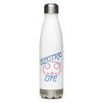 Tesla inspired apparel. EV car charger. Electric Life image centered on water bottle.