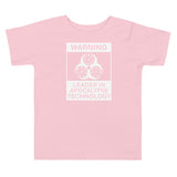 Tesla inspired apparel. Elon Musk quote. Cybertruck. Leader In Apocalypse Technology image centered on toddler t-shirt.