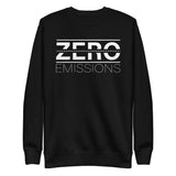 Tesla inspired apparel. EV no emissions. Electric Vehicle Car. Zero Emissions image centered on pullover sweatshirt.