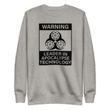 Tesla inspired apparel. Elon Musk quote. Cybertruck. Leader In Apocalypse Technology image centered on pullover sweatshirt.