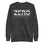 Tesla inspired apparel. EV no emissions. Electric Vehicle Car. Zero Emissions image centered on pullover sweatshirt.