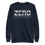 Tesla inspired apparel. EV no emissions. Electric Vehicle Car. Zero Emissions image centered on pullover sweatshirt.