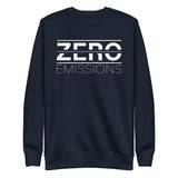 Tesla inspired apparel. EV no emissions. Electric Vehicle Car. Zero Emissions image centered on pullover sweatshirt.