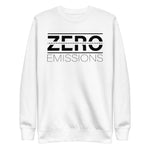 Tesla inspired apparel. EV no emissions. Electric Vehicle Car. Zero Emissions image centered on pullover sweatshirt.