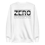 Tesla inspired apparel. EV no emissions. Electric Vehicle Car. Zero Emissions image centered on pullover sweatshirt.