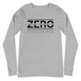 Tesla inspired apparel. EV no emissions. Electric Vehicle Car. Zero Emissions image centered on long sleeve t-shirt.