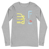 Tesla inspired apparel. Model S at supercharger. Supercharging. Plugged In S image centered on long sleeve t-shirt.
