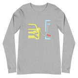 Tesla inspired apparel. Model 3 at supercharger. Supercharging. Plugged In 3 image centered on long sleeve t-shirt.