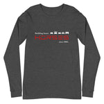 Tesla inspired apparel. Henry Ford and Elon Musk. Comments about horses. Building Faster Horses image centered on long sleeve t-shirt.