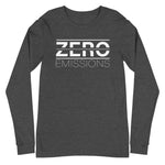 Tesla inspired apparel. EV no emissions. Electric Vehicle Car. Zero Emissions image centered on long sleeve t-shirt.