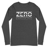 Tesla inspired apparel. EV no emissions. Electric Vehicle Car. Zero Emissions image centered on long sleeve t-shirt.