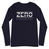 Tesla inspired apparel. EV no emissions. Electric Vehicle Car. Zero Emissions image centered on long sleeve t-shirt.