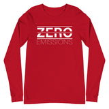 Tesla inspired apparel. EV no emissions. Electric Vehicle Car. Zero Emissions image centered on long sleeve t-shirt.