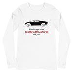 Tesla inspired apparel. Cybertruck. Apocalypse Near You image centered on long sleeve t-shirt.