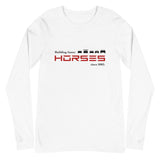 Tesla inspired apparel. Henry Ford and Elon Musk. Comments about horses. Building Faster Horses image centered on long sleeve t-shirt.
