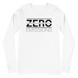 Tesla inspired apparel. EV no emissions. Electric Vehicle Car. Zero Emissions image centered on long sleeve t-shirt.