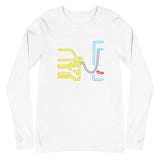 Tesla inspired apparel. Model 3 at supercharger. Supercharging. Plugged In 3 image centered on long sleeve t-shirt.
