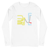 Tesla inspired apparel. Model Y at supercharger. Supercharging. Plugged In Y image centered on long sleeve t-shirt.