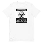 Tesla inspired apparel. Elon Musk quote. Cybertruck. Leader In Apocalypse Technology image centered on t-shirt.