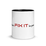 Tesla inspired apparel. Elon Musk quote. Cybertruck. Just Fix It In Post image centered on coffee cup mug.