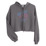 Tesla inspired apparel. EV car charger. Electric Life image centered on cropped hoodie.