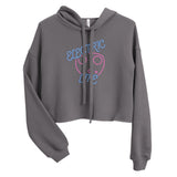 Tesla inspired apparel. EV car charger. Electric Life image centered on cropped hoodie.