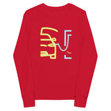 Tesla inspired apparel. Model X at supercharger. Supercharging. Plugged In X image centered on youth long sleeve t-shirt.