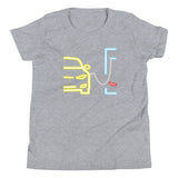 Tesla inspired apparel. Model S at supercharger. Supercharging. Plugged In S image centered on youth t-shirt.