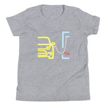 Tesla inspired apparel. Model Y at supercharger. Supercharging. Plugged In Y image centered on youth t-shirt.
