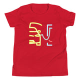 Tesla inspired apparel. Model X at supercharger. Supercharging. Plugged In X image centered on youth t-shirt.