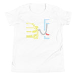 Tesla inspired apparel. Model S at supercharger. Supercharging. Plugged In S image centered on youth t-shirt.
