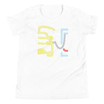 Tesla inspired apparel. Model X at supercharger. Supercharging. Plugged In X image centered on youth t-shirt.